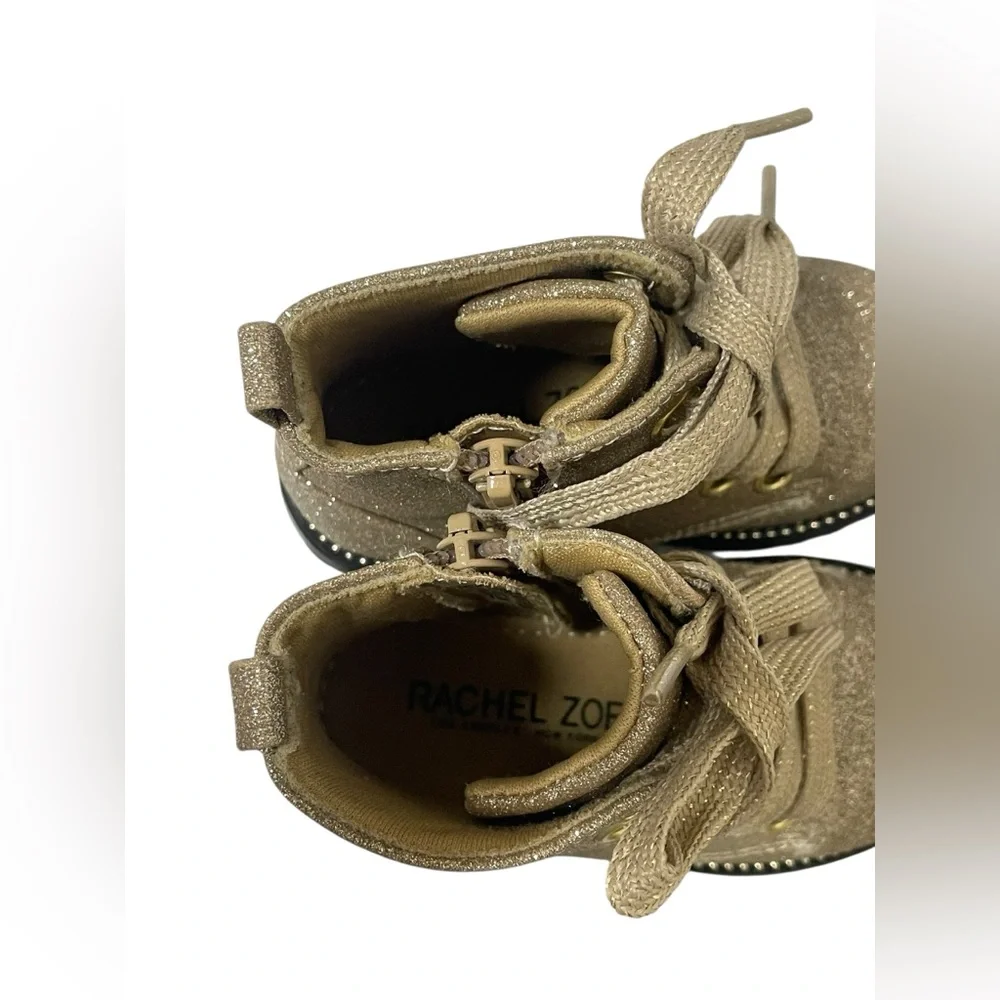 Rachel Zoe Boots 6 Toddler Glitter Combat Side Zip Lug Sole Girls Gold Lace Up‎